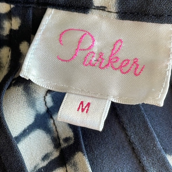 Parker Black and Cream Silk Relaxed Blouse with Mandarin Collar - Picture 5 of 6